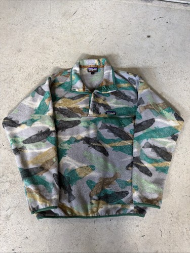 Vintage Patagonia Synchilla Trout Fish Pattern Snap-T fleece pullover size Small