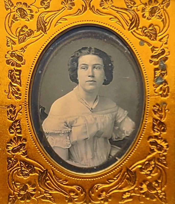 Daguerreotype 1/6 Plate Lovely Young Lady Off Shoulder Dress Jewelry Half Case