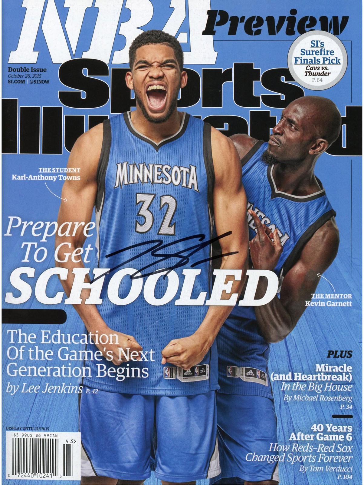 Karl-Anthony Towns Autographed Signed Minnesota Timberwolves Timberwolves 10-26-15 Sports Illustrated Magazine 