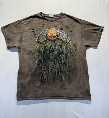 VTG Delta Pro Weight T Shirt Mens XL Brown Graphic Pumpkin Scarecrow Halloween