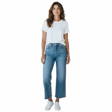Express Hi Rise Cropped Flare Leg Jeans Wmn's Sz 4 Frayed Stonewashed Stretch
