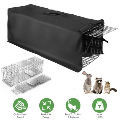 Live Animal Cage Trap Folding Raccoon Traps Cat Trap w/ Cover Catch And Release