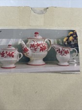 Andrea By Sadek Red/ White Tea Set In Box  All Goid No Chips  Very Nice  