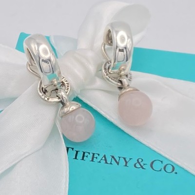 Tiffany & Co. Rosa Quarz Kugel Ohrhänger Clip-on Creolen Silber 13,8 g