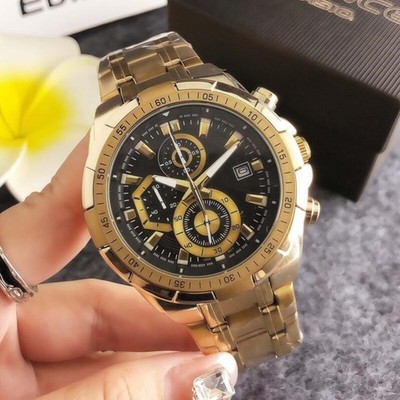 Casio Edifice Herrenuhr Chronograph Datum Goldenes Schwarzes Efr-539 De