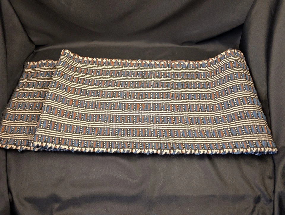 Crate & Barrel Table Runner 14”x120” Woven Blue White Brown Black - Image 3 of 4