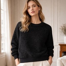 Carven Black Boucle Textured Sweater Sweatshi...