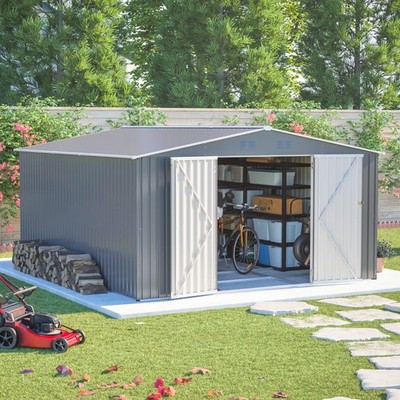 12x14 FT Outdoor Metal Storage Shed Large Tool House with Doors Waterproof Yard