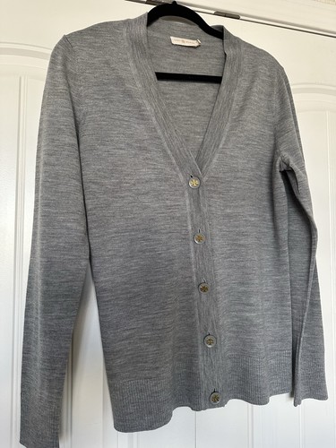 Tory Burch Light Grey 100% Merino Wool Cardigan Size L