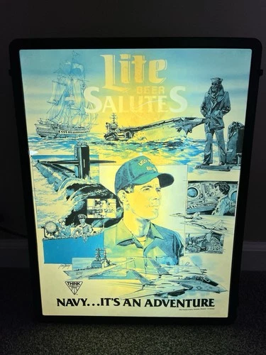 Miller Lite Vintage Salutes Navy It’s An Adventure Lighted Beer Sign Working Bar