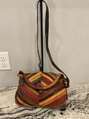 Patchwork Leather Chevron Crossbody Convertible Shoulder Bag Purse Hippie