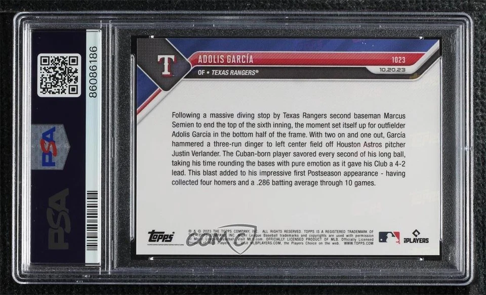 2023 Topps Now ALCS Red /10 Adolis Garcia Adolis García #1023 PSA 10 GEM MT - Image 2 of 2