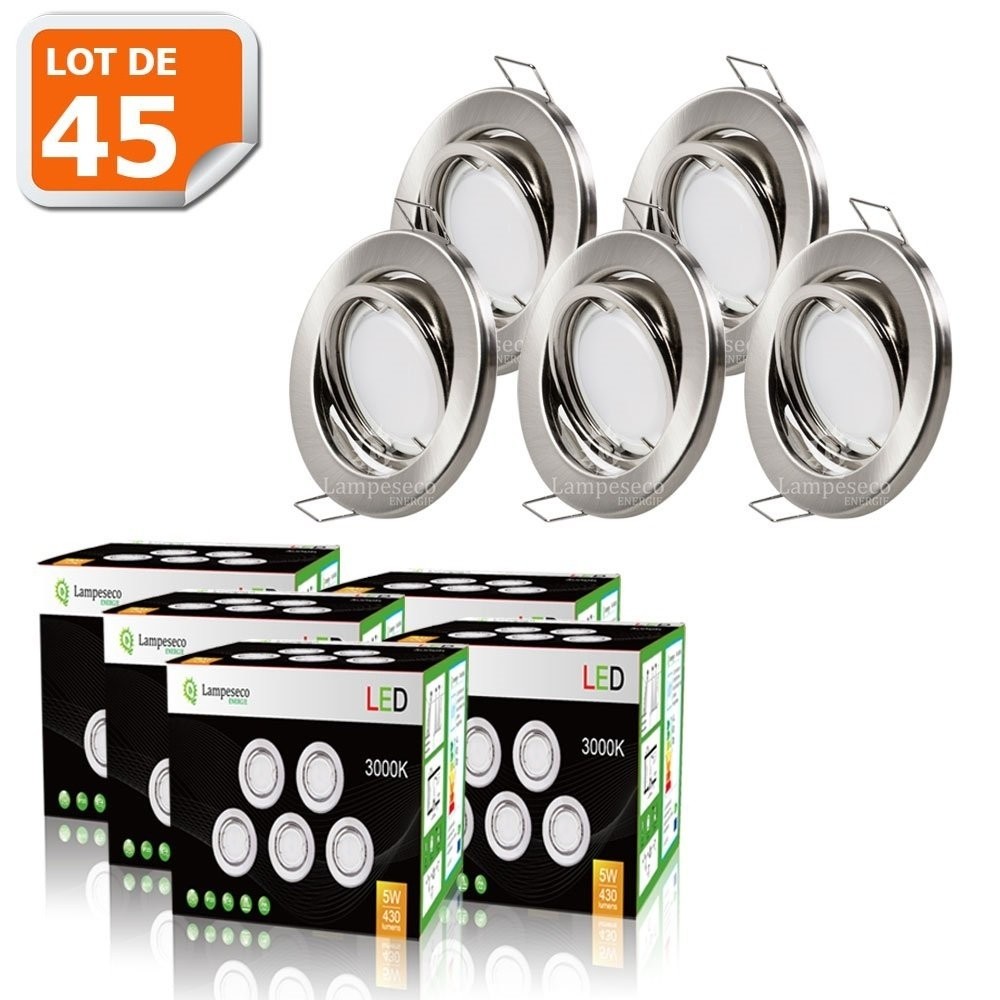 Spot LED encastrable orientable GU10 230V alu brossé plafonnier - Lot 45