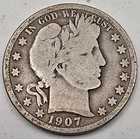 1907-D (.3617 OZ SILVER) Barber Silver Half Dollar  *SILVER*