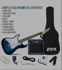LyxPro Left Handed 39” Electric Guitar & Electric Guitar Accessories - Blue