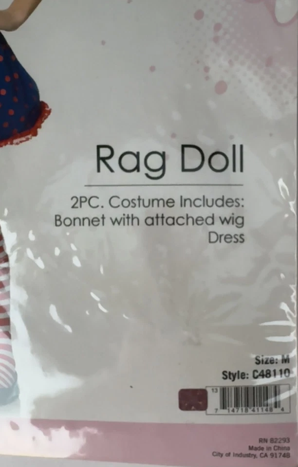 Disfraz Muñeca Trapo Niñas CON Peluca y Gorro, Talla M, TOTALMENTE NUEVO, Leg Avenue Foto 3 de 4
