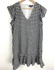 Madewell Size 6 Gingham Black White Check Plaid Ruffled Hem Cotton Shift Dress