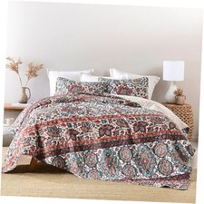 Boho Quilt Queen Size, Reversible Bohemian Style Twill Full/Queen Turquoise