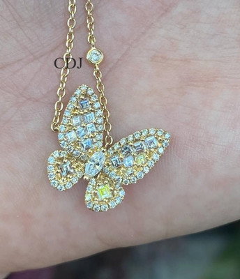 Fancy VVS Moissanite Gift 4 Her Multi-Stone Butterfly Chain Pendant 925 Silver