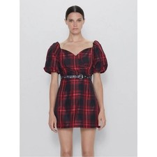 Zara puff sleeve plaid mini dress size medium