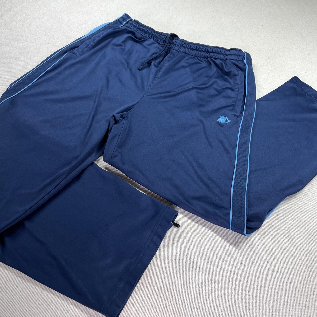 VTG Starter Track Pants Mens L Navy Blue Tearaway Snap Athletic