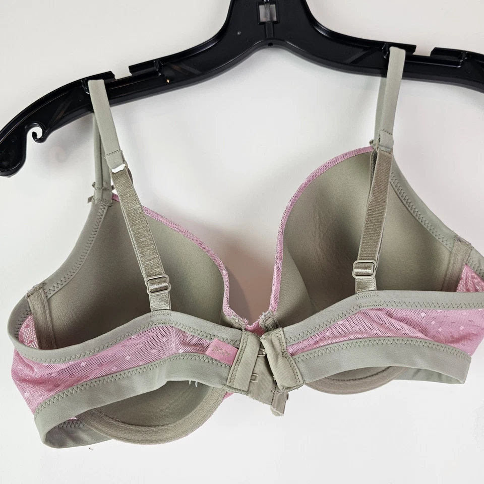 DKNY 34D Rosa Gris Lunares Camiseta Sujetador 453801 Con Aros Demi Lencería Femenina Foto 4 de 4