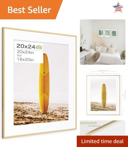 Premium Luxury Gold Frame - Modern Design - 20x24 Matted to 16x20 - Wall Mount