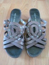 BROWN MULE heel shoe open toe studded leather 7 sandal strap chunky peep