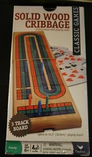 NEW - Cardinal Solid Wood 3-Track Cribbage Set Folding Board w/ Cards  Pegs FSH