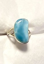 Natural Dominican Republic Larimar Ring 925 Sterling Silver Size 7.25  