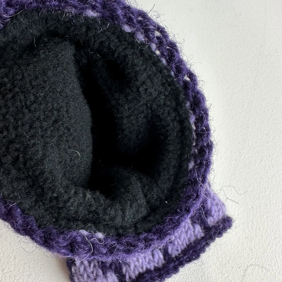 Guantes Feelgoodz Jaya Bloom de punto de lana sin dedos púrpura gris triángulo OS Foto 4 de 4