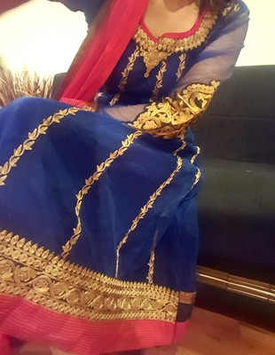 red and gold anarkali dress