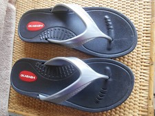 OKABASHI Flip FLop Thong Sandals Black & Gray Sliver Women's small made in USA