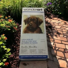 Chocolate Lab Dog Latch Hook Rug Kit Wonderart Pillow 12 x 12 NEW Open Box Caron