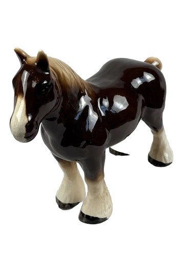 Vintage Ceramic Horse Figurine Shire Horse Brown Glazed Equestrian Pottery - Picture 2 of 15