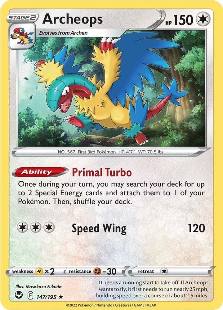 Archeops 147/195 Holo Rare Silver Tempest Pokemon TCG NM