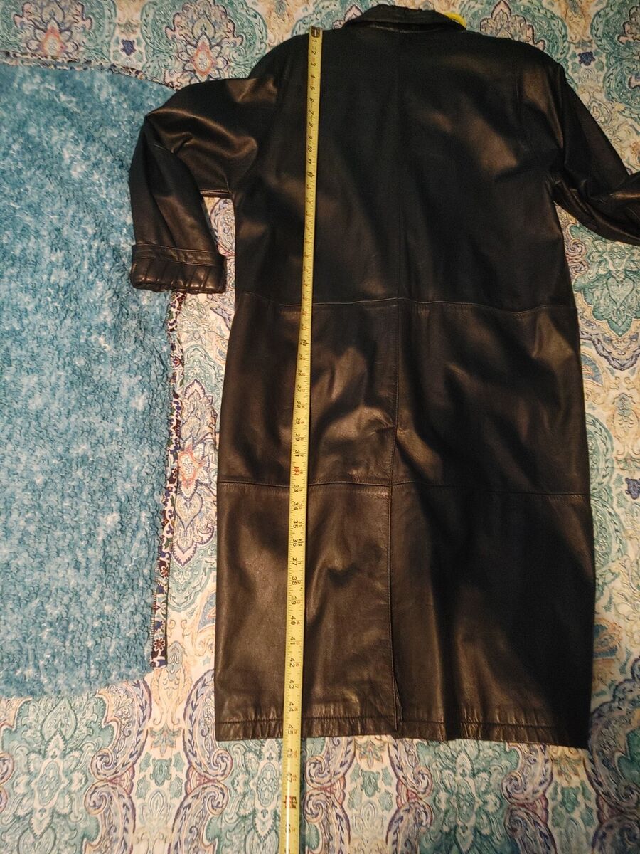 VINTAGE JF Jacqueline Ferrar Black Leather Long Trench Coat VINTAGE JF Jacqueline Ferrar Black Leather Long Trench Coat
