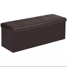SONGMICS 43 Inches Folding Storage Ottoman Bench, Storage Chest, Footrest, Coffe