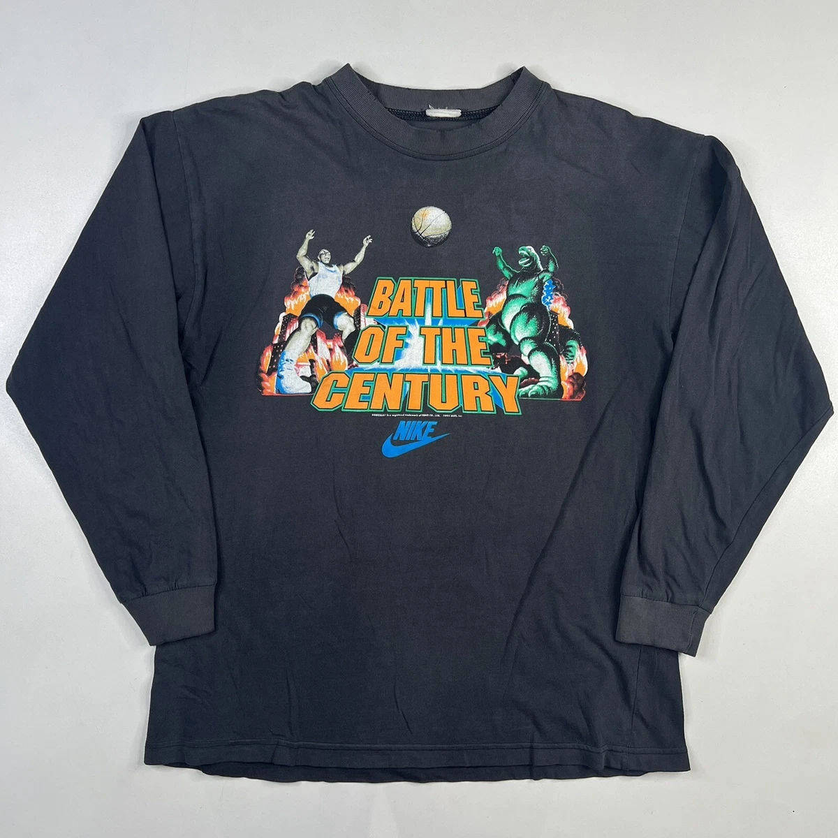 Vintage 90s Nike GODZILLA VS BARKLEY NBA Long Sleeve T Shirt Sz L