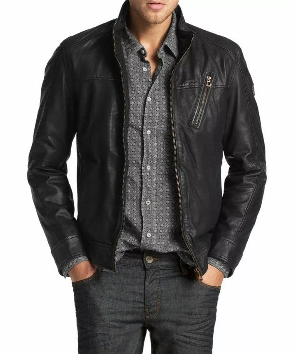 Men's Leather Jacket 100% Real Lambskin Bomber Biker Leather Jacket Men 180