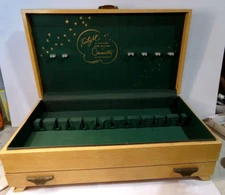 Vintage BLOND WOOD Flatware Storage with Drawer 18.5" x 10.5" x 6" Footed NICE!