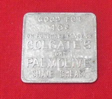 Colgate Palmolive Peet Square Aluminum 10¢ Shaving Cream Token