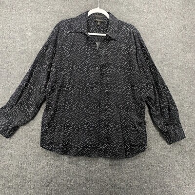 Foxcroft Shirt Womens 16W Black Polka Dots Button Up Wrinkle