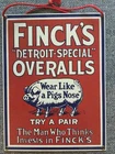 Fincks Finck’s Overalls Ande Rooney Porcelain 12” X 9” Sign Vintage 1990s Mint