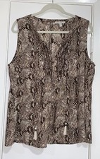 Pale Sky Sz XL Brown & White Sleeveless V-Neck Tassel Tie Top