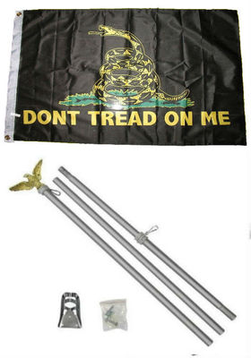 2x3 2'x3' Gadsden Black Yellow Don't Tread On Me Flag Aluminum Pole Kit Set 