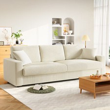 Beige Modernes Kordsofa 4-Sitzer Schlafsofa Lounge-Sofa mit 2 Kissen 256x89x88cm