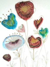 Original METALLIC FLORALS FLOWERS  Watercolor  Painting  MODERN CONTEMPORARY ART