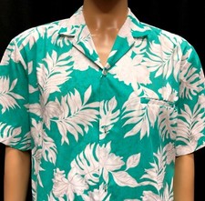 Royal Creations Hawaiian Shirt Mens Large Aqua Floral Welt Pocket USA Aloha Vtg