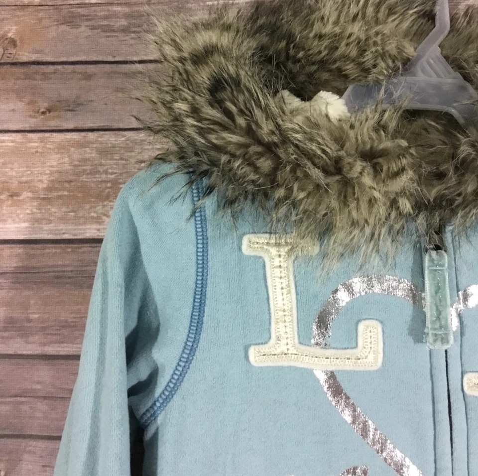 Sudadera con Capucha Gap Niños Niñas Cremallera Completa Forrada de Piel Suave Grande 10 Azul Blanco Plata GUC 314 Foto 2 de 4